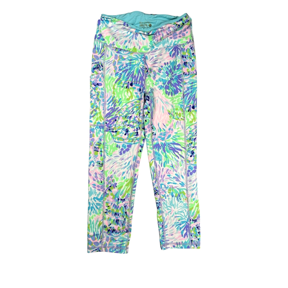 Lilly Pulitzer Weekender High Rise Crop Leggings Sz S UPF 50+ Shell Of A Party